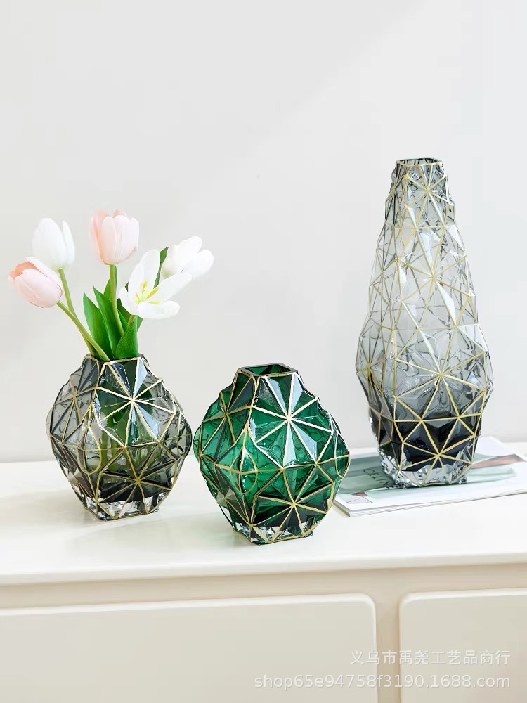 High-End Gold Vase Creative Glass Hydroponic Vase Aquatic Flowers Living Room Decoration