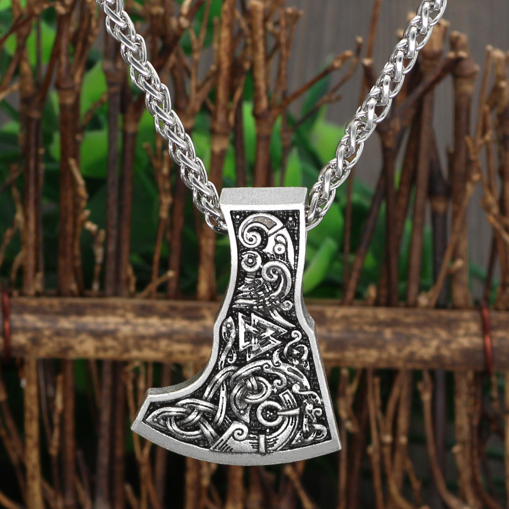 欧美饰品维京奥丁三角标志符文龙图腾斧头吊坠复古项链男潮毛衣链