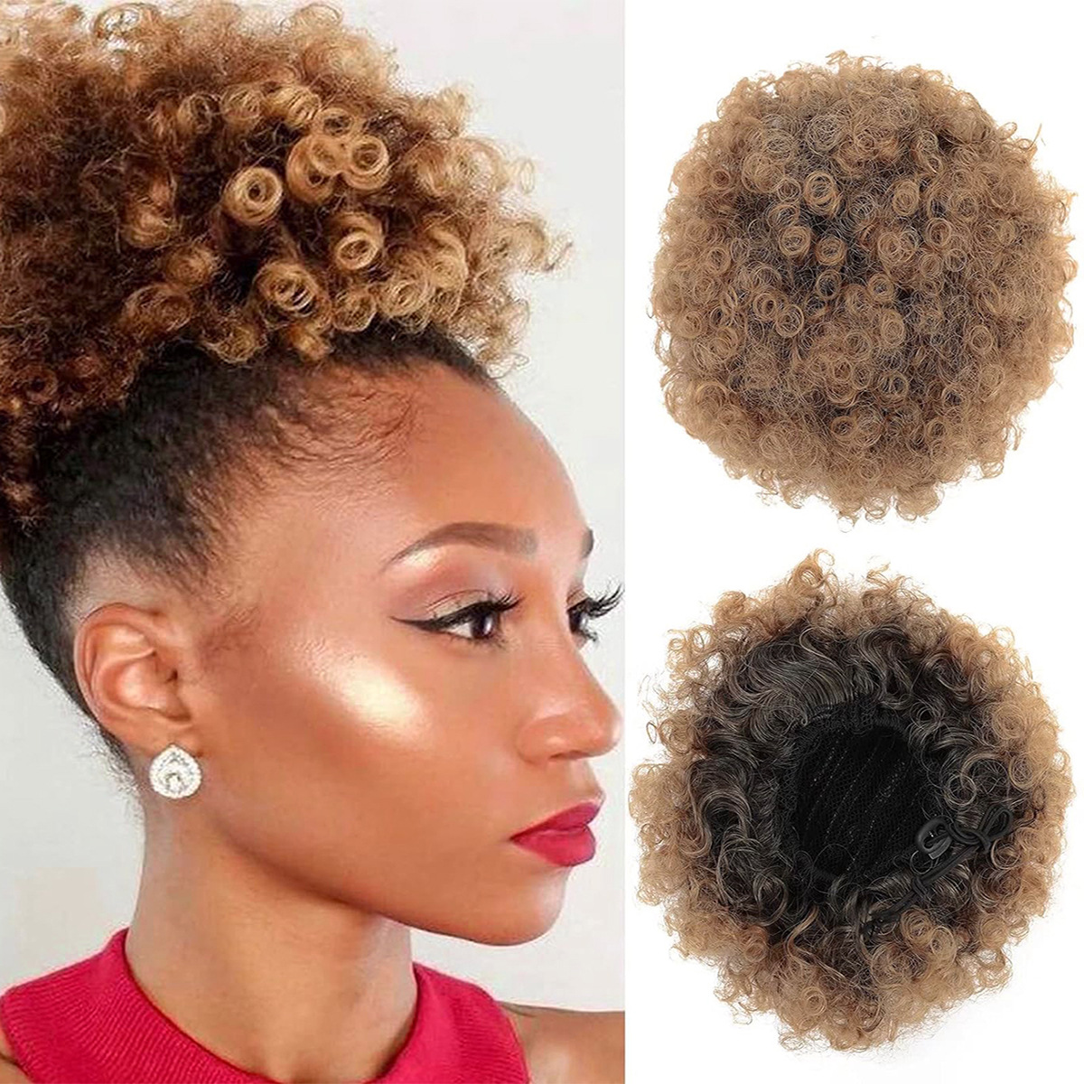 黑人发包假发抽绳马尾非洲卷发化纤发 afro ponytail毛毛虫爆炸头