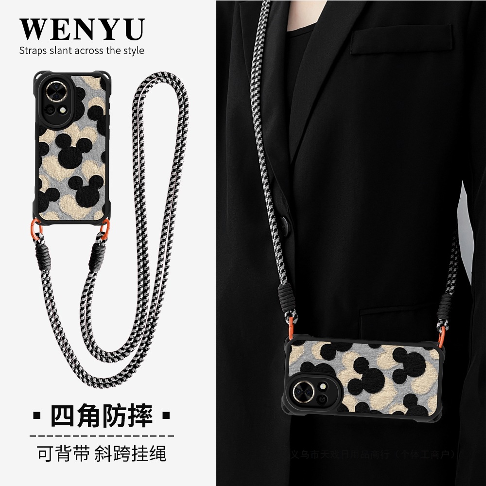 油画米奇适用华为nova14手机壳13背带nova12活力版nove11Ultra斜