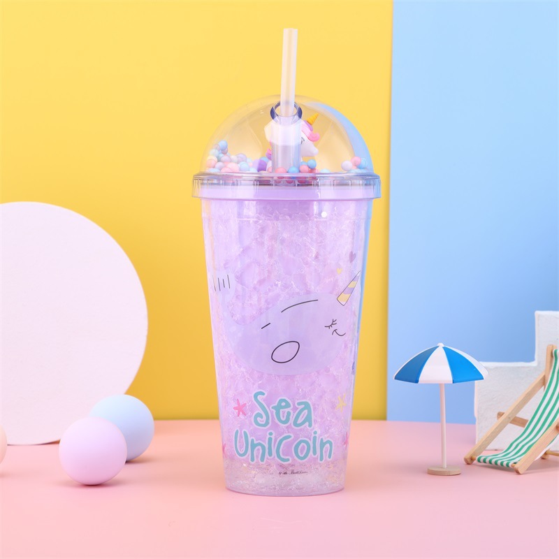 New Creative Cartoon Cute Crushed Ice Cup Narwhal Student Portable Plastic Cup Internet Celebrity Summer Cup with Straw Wholesale