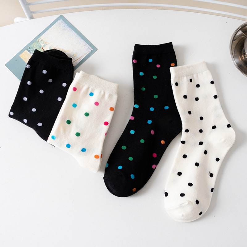 少女甜美彩色波点袜子女中筒袜春夏秋冬季韩国街头外穿潮袜跨境