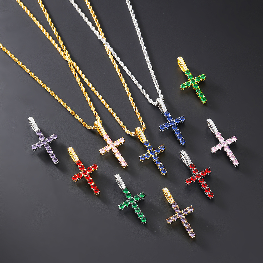 Horse Thinking Same Cross Necklace High Quality Multi-Specification Zircon Hip Hop Necklace Men and Women Same Style One Piece Dropshipping