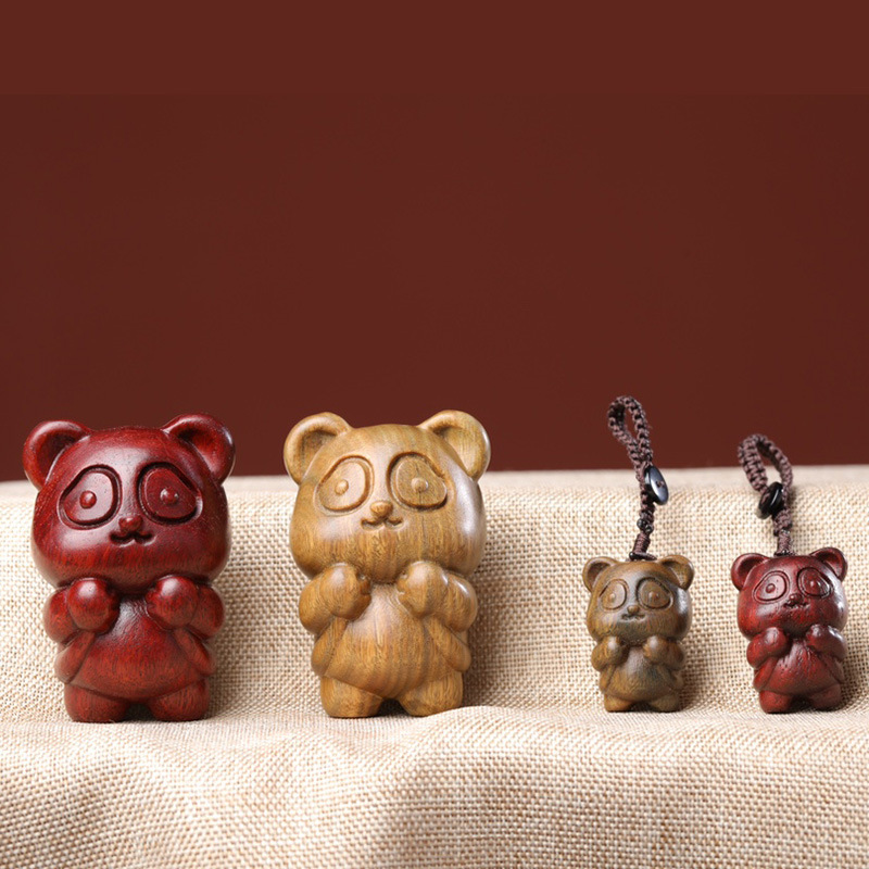 新款非洲小叶紫檀阿根廷绿檀原木熊猫可爱手把件木雕刻红木工艺品