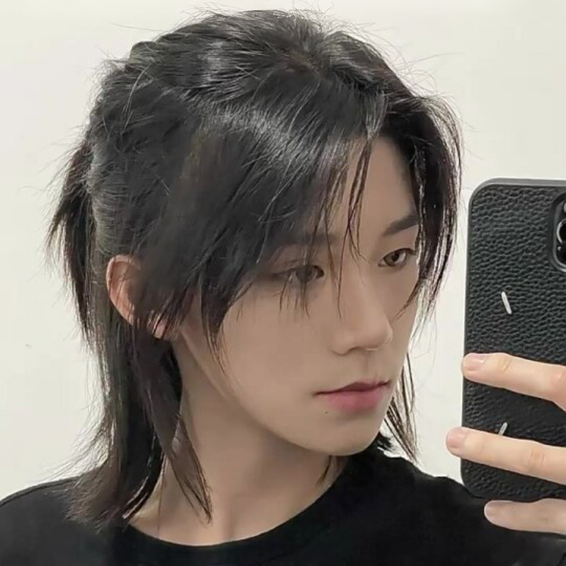 狼尾假发男长发日系男生鲻鱼头半扎中分武士头短发男士全头套式