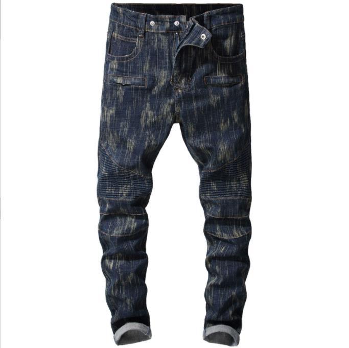 2021新款秋冬男士牛仔裤潮褶皱机车裤男裤外贸出口欧美风格男裤潮