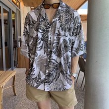 夏威夷衬衫花男夏季短袖沙滩衬衣海边海滩海岛服棕榈叶古巴领