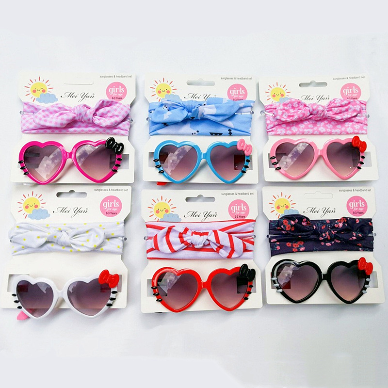 Kids Sunglasses Hair Band Set Baby Uv Protection Sun-Shade Glasses Boys and Girls Cute Heart Shape Sunglasses Fashion