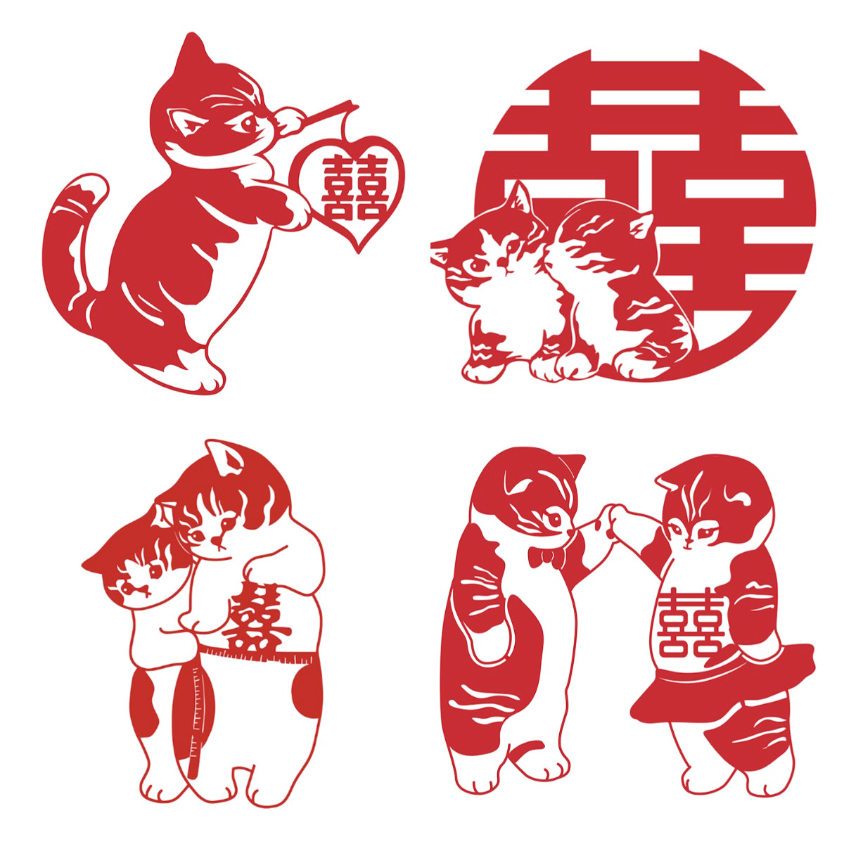 喜字贴纸套装婚礼婚房布置装饰窗门贴无纺布囍字卡通猫咪婚庆用品