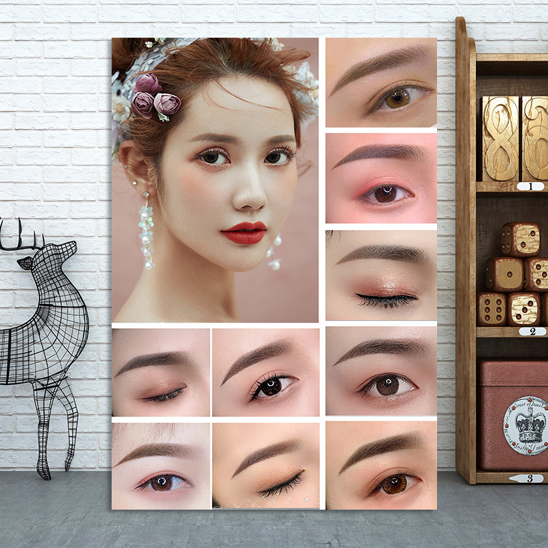韩式半永久眉眼唇宣传挂画纹绣海报图片美容院微整墙壁贴画挂图