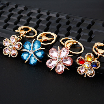镶钻水晶花朵汽车钥匙扣金属可爱女包包挂件钥匙链圈韩版创意礼品