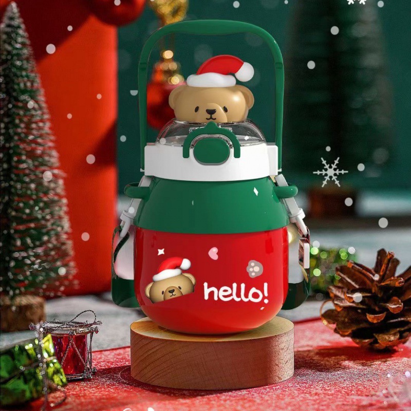 Cute Internet Celebrity Christmas Big Belly Cup Christmas Vacuum Cup Female Good-looking Water Cup Large Capacity Student Straw Kettle