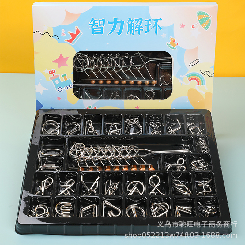 Chinese String Puzzle Metal Educational Toys Intelligence Knot Eight-Piece Set Release Ring Buckle ABC Wholesale Delivery 8-Piece Set 24 Pieces Full Set