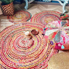 彩虹款 印度黄麻纯棉混合编织圆形流苏地毯民族风ins沙发卧室地垫