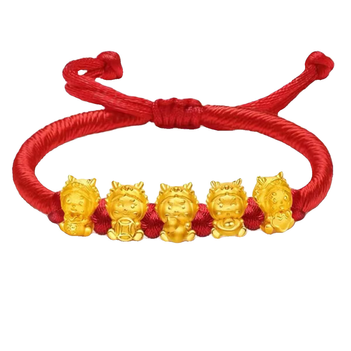 五福龙手链足金黄金转运珠转运珠手绳本命年红绳手链貔貅宝宝纯金