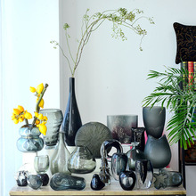 简约透明玻璃花器 现代创意造型手工花瓶 客厅家居玻璃工艺品摆件