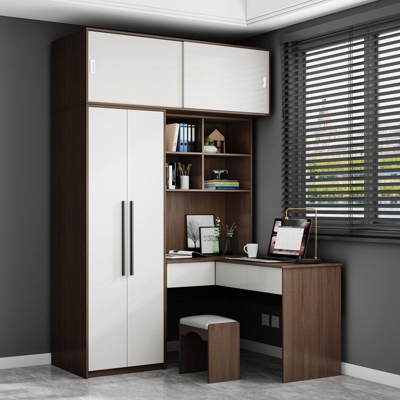 电脑台式桌连体型转角书桌衣柜组合一体简约家用卧室学生学习桌