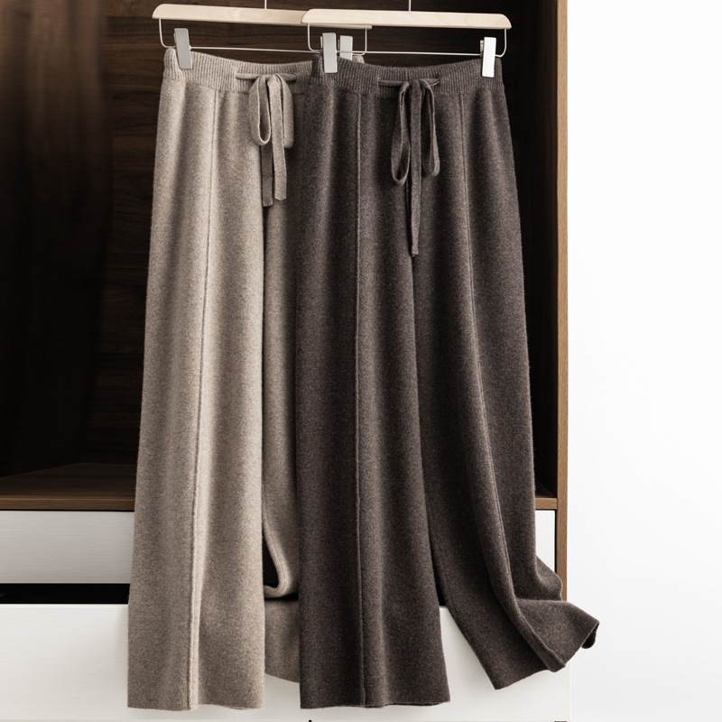 高腰羊绒阔腿裤女休闲垂感羊毛拖地糯米女裤外穿针织毛呢裤子秋冬