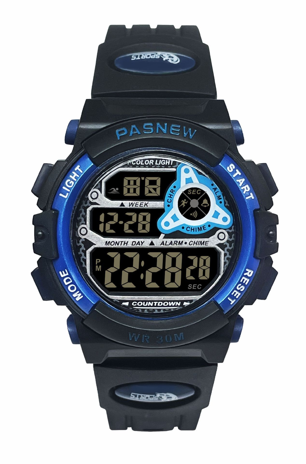 百圣牛七彩灯倒计时闹钟运动游泳跑步多功能儿童小学生电子手表