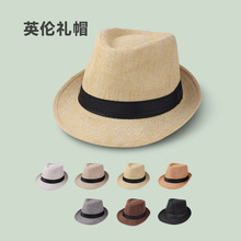 春夏季男士小礼帽纯色麻料带色丁爵士帽男帽老人帽子情侣遮阳帽子