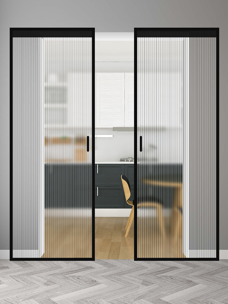 极窄无轨幽灵门移门吊轨推拉门现代简约钛镁合金厨房门玻璃门