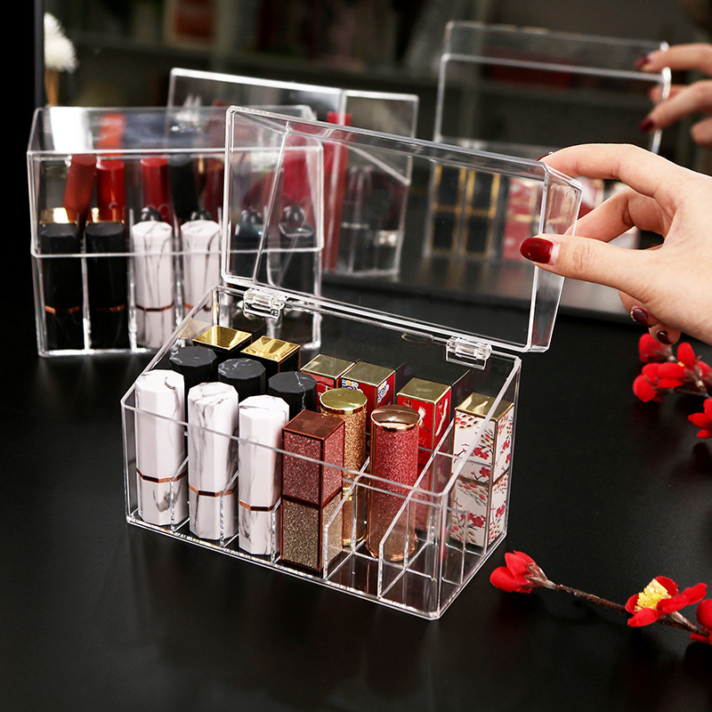 Lipstick Storage Box Dustproof Desk Cosmetic Nail Polish with Lid Transparent Acrylic Lip Lacquer Lipstick Shelf