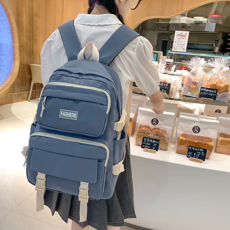 Schoolbag Female Ins Junior High School Student Mori Style Solid Color Backpack Trendy College Student Couple Backpack