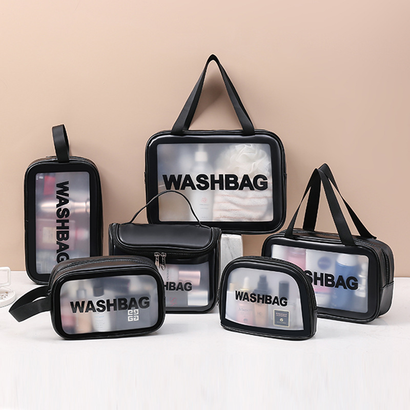 New Transparent Cosmetic Bag Six-Piece PVC Personal Hygiene Bag Swimming Bath Bag Beach Bag Internet Celebrity Pu Frosted Bag