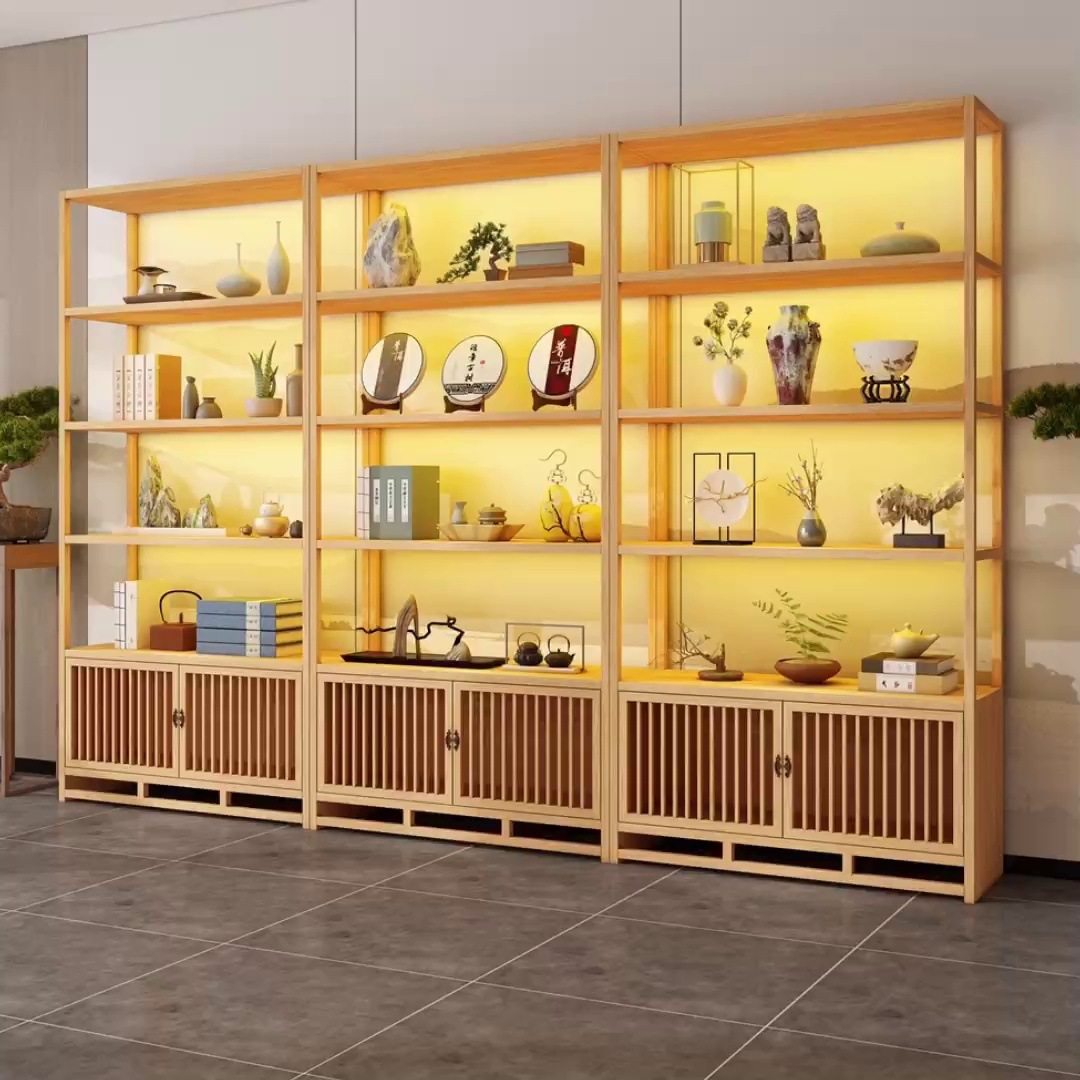 实木茶叶柜紫砂壶展示柜产品置物货架玄关摆件柜中式复古瓷器展柜