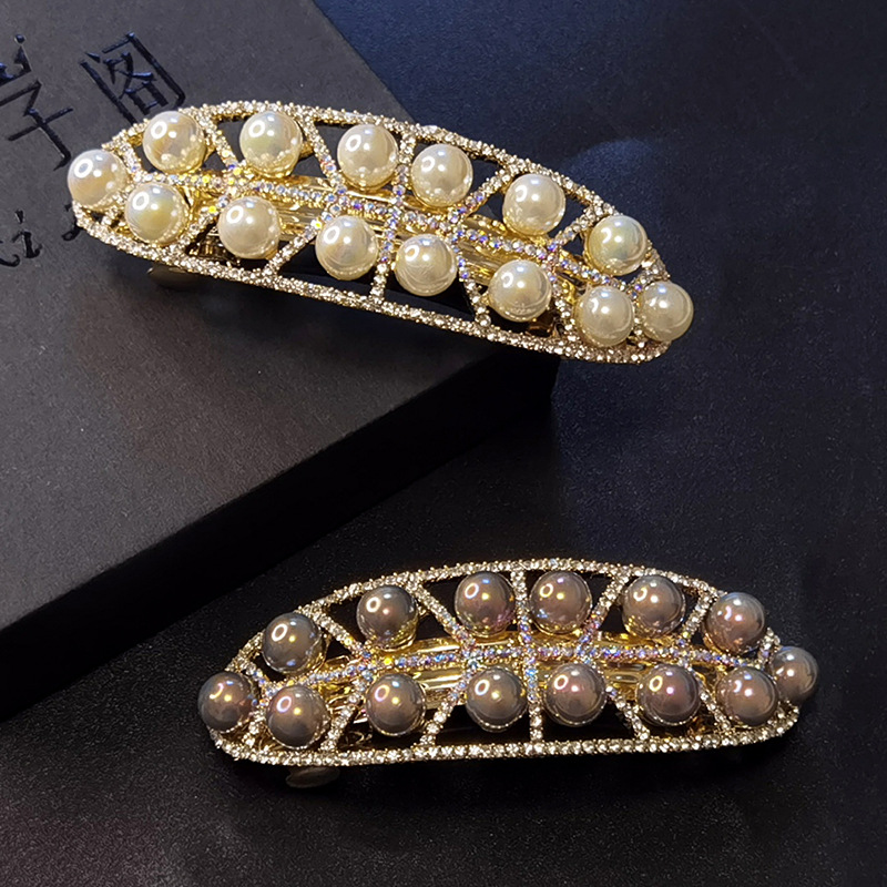 高档珍珠水钻发饰批发2024年新款发夹女后脑勺顶夹横夹马尾弹簧夹