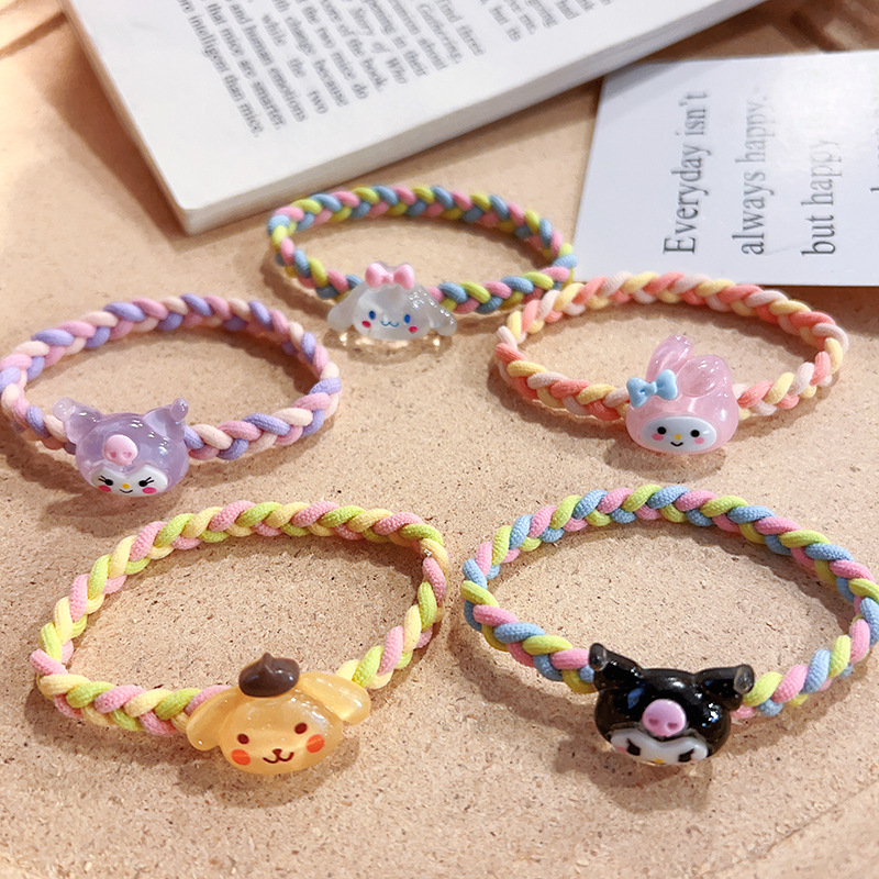 New Cute Sanrio Head Rope Rubber Band Ins Woven High Elasticity Hair Ring Hair Rope Mori Style New Ponytail Hair-Binding