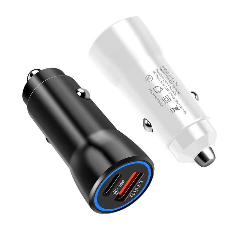 Exclusive for Cross-Border Pd Dual-Port Car-Mounted Charger 38W Fast Charge Type-c round Car Car Charger