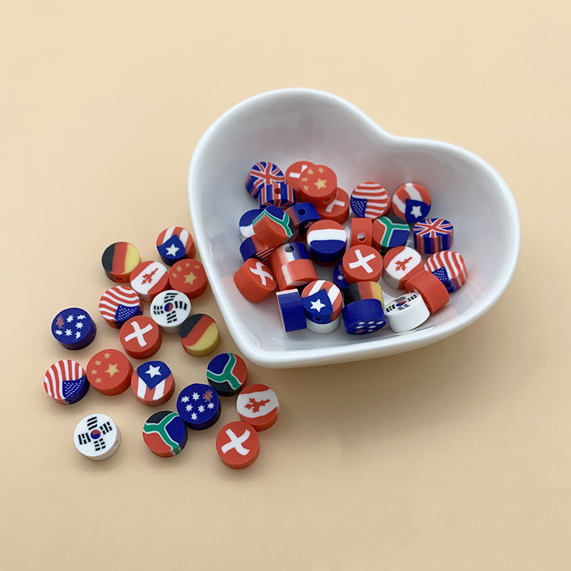 Polymer Clay DIY Ornament Accessories Polymer Clay Flag Beads Polymer Clay Bracelet Necklace Earrings Cross-Border Factory Direct Supply