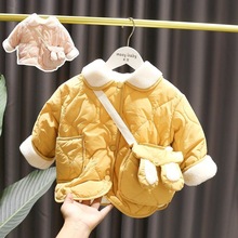 1-6岁女宝宝加厚夹棉加绒外套女婴儿童冬装棉衣3女童洋气挎包棉服