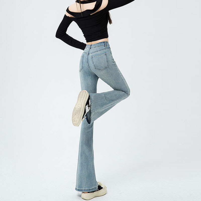 Light jeans women spring and autumn high-waisted stretch straight pants micro flare pants slim small horseshoe pants Application Scenario
