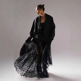 黑色性感透视提花蕾丝高腰半裙女欧美跨境新款时尚通勤气质长裙女