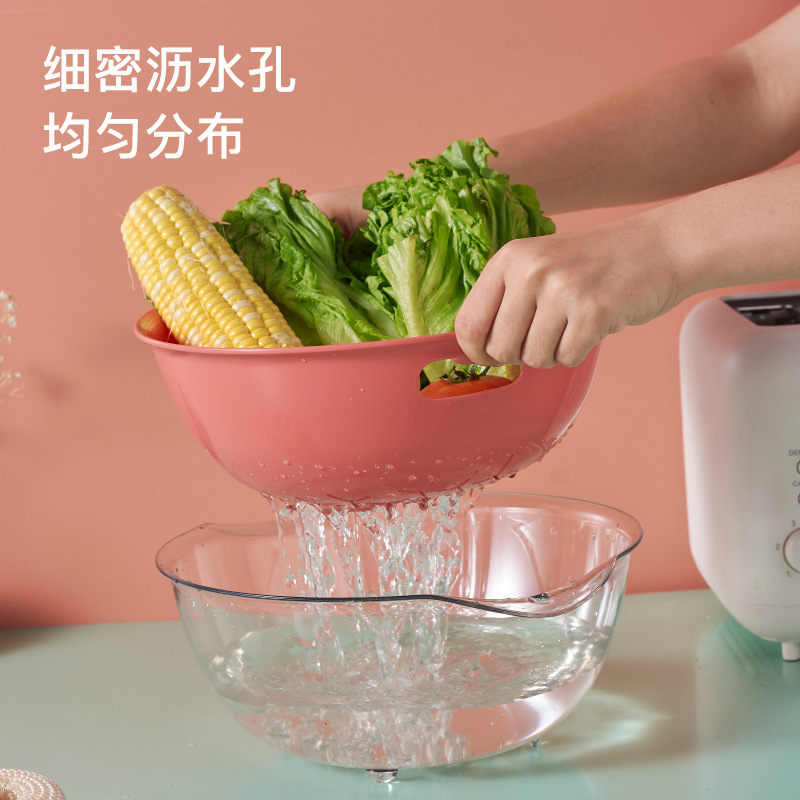 Shunmei Double-Layer Drain Basket Kitchen Vegetable Washing Fruit Basin Multi-Functional Household Water Filter Plastic Storage Basket Artifact