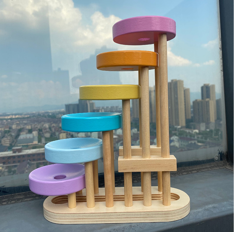 外贸原单木制滚珠玩具小球滚轨道益智亲子互动玩具6层滑滑乐批发