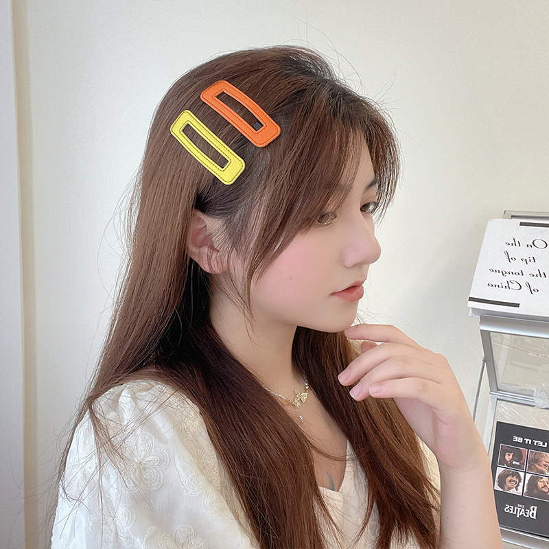 Leather Square Elegant Hair Clip Women's Broken Hair Side Clip Bangs Forehead Hairpin Internet Celebrity Back Head Bb Clip Hairware