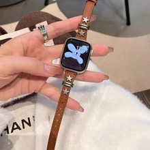 适用于苹果iwatch手表apple watchs9876代SE皮质铆钉星星细款女士