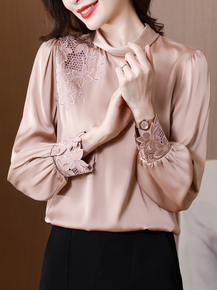 高级感真丝衬衫女长袖2022春季新款时尚设计感小众桑蚕丝缎面上衣