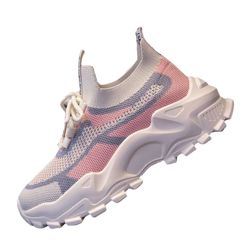 2023 New Fly Woven Mesh Casual Breathable Korean Style Thick-Soled Clunky Shoes Net Red Light Running Casual Sneaker