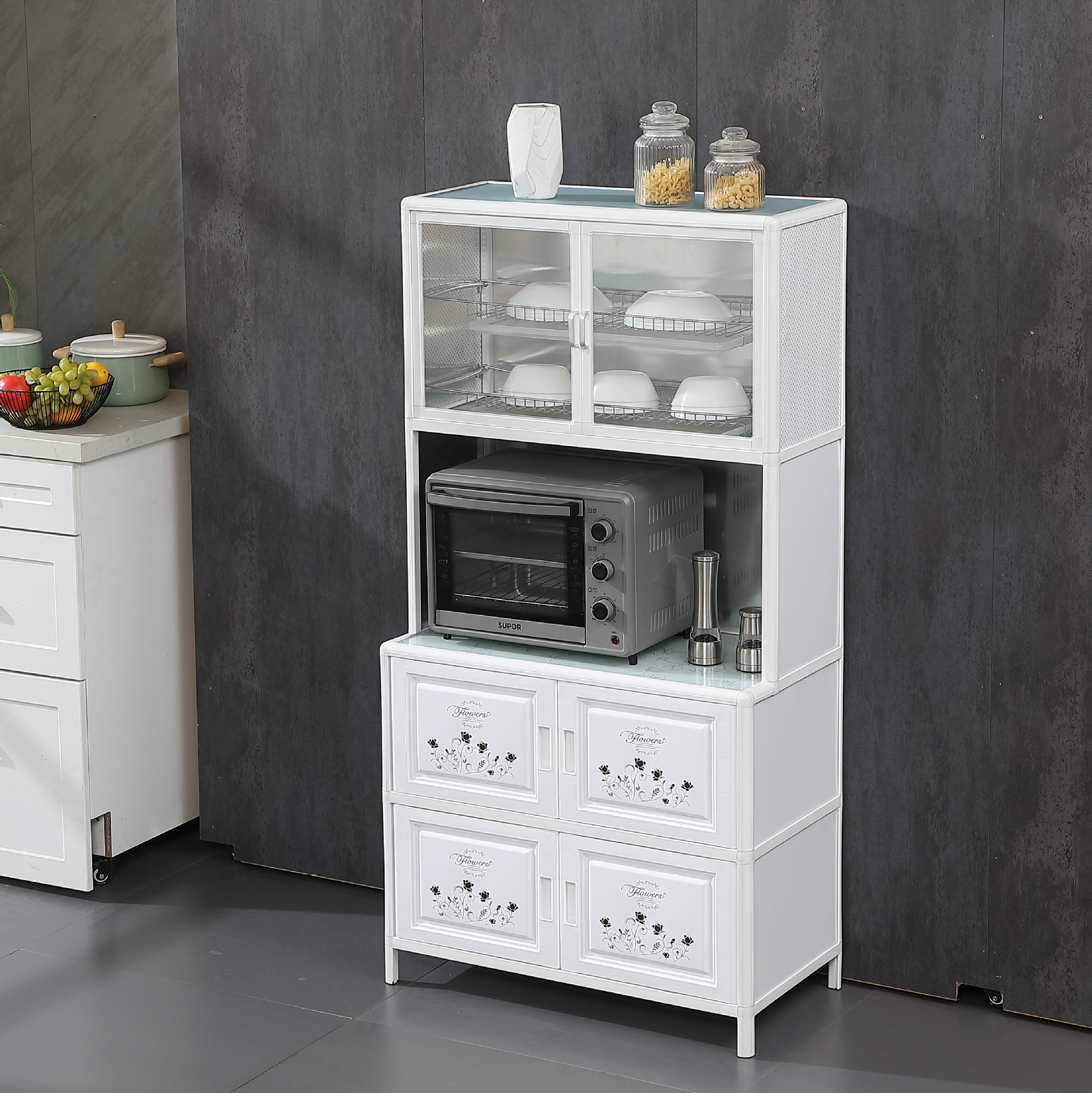 碗柜家用厨房置物柜橱柜储物柜收纳柜简易餐边柜放碗菜铝合金柜子