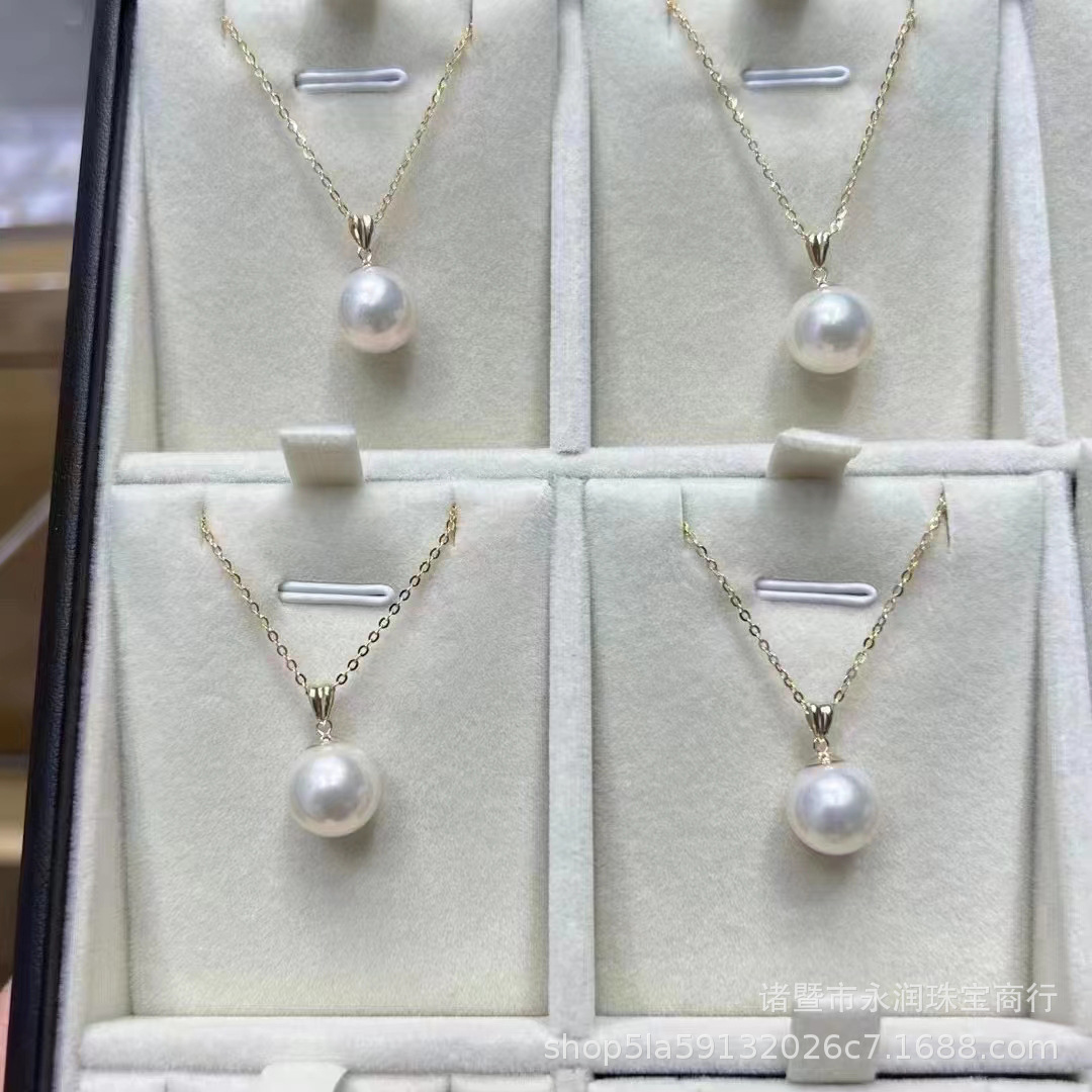 18k金瓜子扣吊坠项链10-11mm天然淡水爱迪生珍珠正圆强光经典百搭