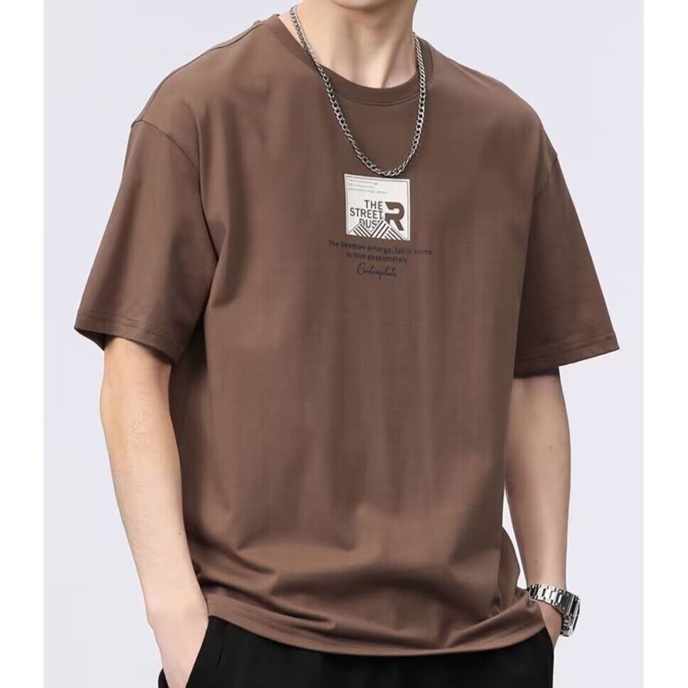 2024 Summer Loose Trendy All-Match Casual T-shirt Heavy Cotton Base Shirt Fashion Brand Men's Short-Sleeved T-shirt Men