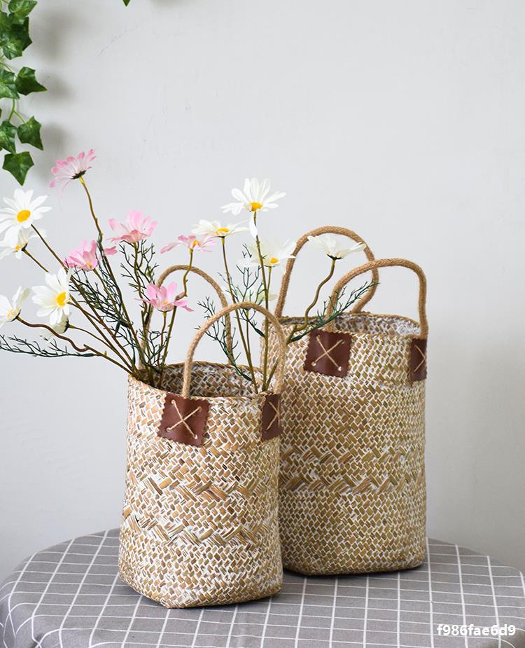 干花篮手工编织收纳篮子田园草编花篮花盆 藤编竹编客厅装饰花器