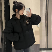 黑色绒棉服少女大童秋冬季加厚保暖面包服初中学生棉衣棉袄外套
