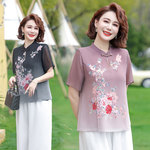 中年妈妈夏装套装新中式国风2024新款洋气中老年人女夏季雪纺小衫