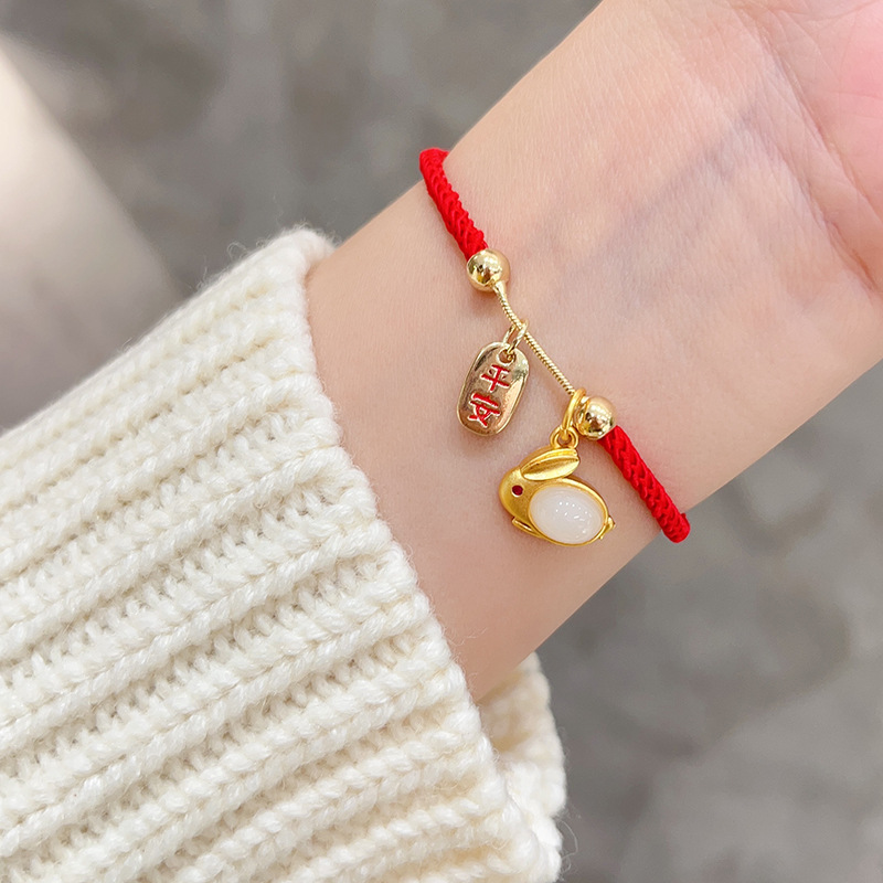 2023 Year of Rabbit Animal Year Rabbit Red Rope Bracelet Female Hand Woven Hand Rope Girlfriends' Bracelet Hand Jewelry Wholesale