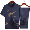 Tang costume dad Summer wear Short sleeved suit Middle and old age men's wear grandpa Chinese style frog Hanfu Chinese style clothes